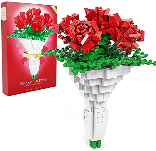 MASSAGERS Kit Bloques Construcción Ramo,para el Día San Valentín,Regalo Creativo,Rosa,Compatible con Lego Bouquet 474 PCS Modelo Bloques Construcción Ramo Rosas