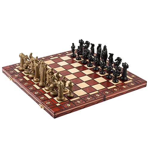 Master of Chess Ancient Armies Juego de ajedrez Black & Gold Edition Tablero de ajedrez de Madera de 41 cm / 16 "/ Piezas de plástico para Adultos y niños (Medieval)