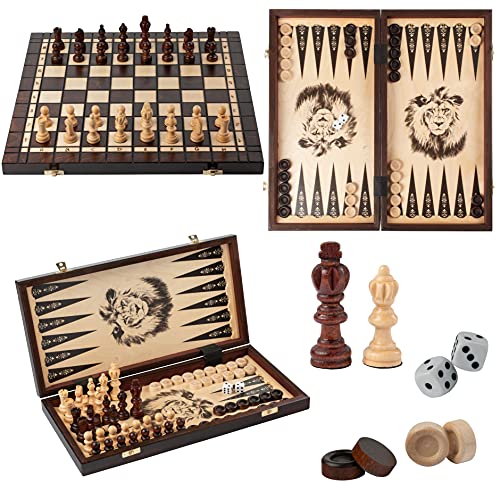 Master of Chess Juego de 3 juegos en 1 de 40 x 40 cm, juego de ajedrez olímpico de madera y damas