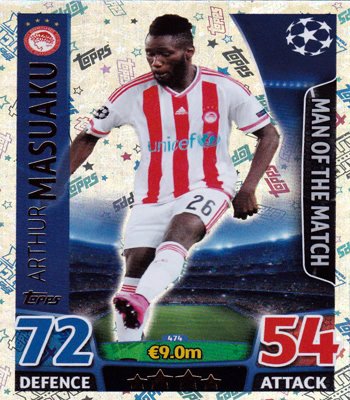 Match Attax Champions League - #474 Arthur MASUAKU Man of The Match Tarjeta