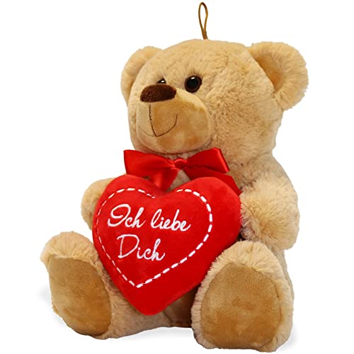 matches21 - Oso de peluche con corazón (25 cm), color marrón claro y beige