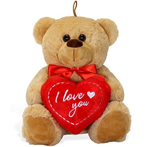 matches21 - Oso de peluche con corazón (25 cm), color marrón claro y beige