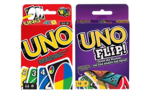 Mattel Games UNO + UNO FLIP, juego de cartas y juego de sociedad, a partir de 7 años