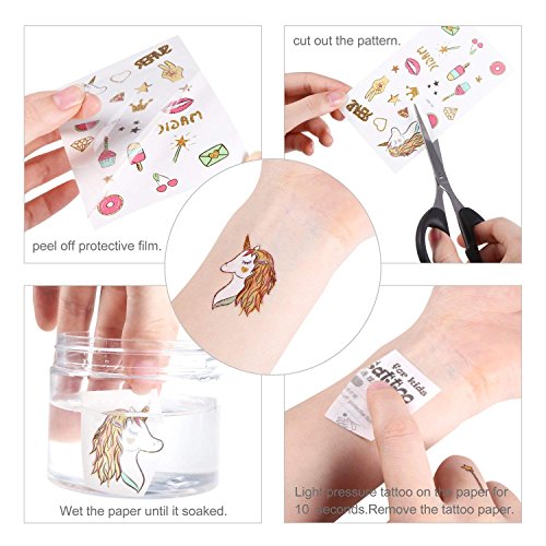 Mattelsen Tatuajes Temporales Niños Niñas Animales Unicornio 240pcs Hojas Tatuaje Falso Pegatinas Dibujos Animados para Infantiles de Cumpleaños Regalo