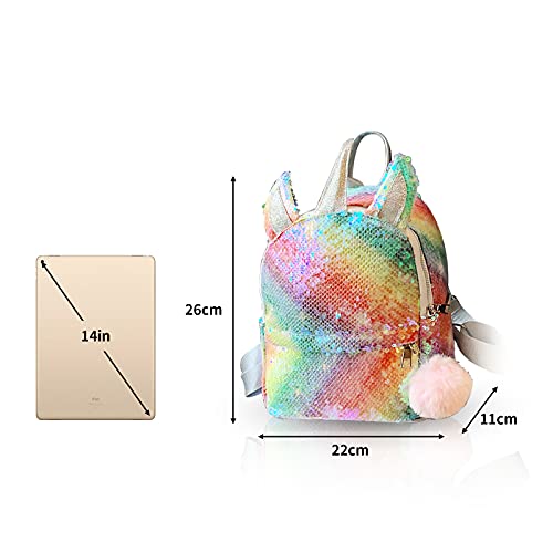 MCB2CT Mochila Unicornio, Mochila Escolar para Niñas Infantiles, Linda Bolsa de Moda con Lentejuelas Brillantes para Colegio Viaje Deporte, Regalo Para Cumpleaños Navidad