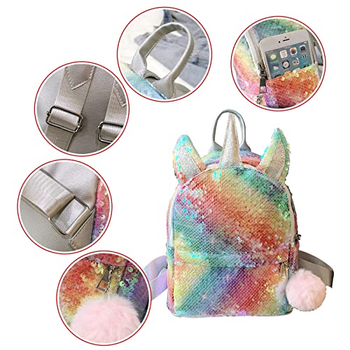 MCB2CT Mochila Unicornio, Mochila Escolar para Niñas Infantiles, Linda Bolsa de Moda con Lentejuelas Brillantes para Colegio Viaje Deporte, Regalo Para Cumpleaños Navidad