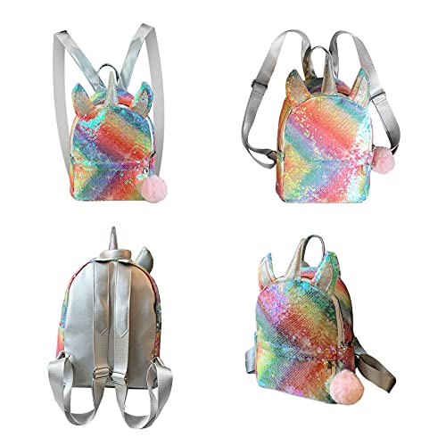 MCB2CT Mochila Unicornio, Mochila Escolar para Niñas Infantiles, Linda Bolsa de Moda con Lentejuelas Brillantes para Colegio Viaje Deporte, Regalo Para Cumpleaños Navidad