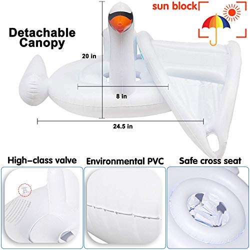 mciskin Cisne Blanco bebé Flotador de Seguridad bebé niños Hinchable natación Agua Flotador Anillo de natación con toldo Ajustable Parasol, Parasol, protección UV