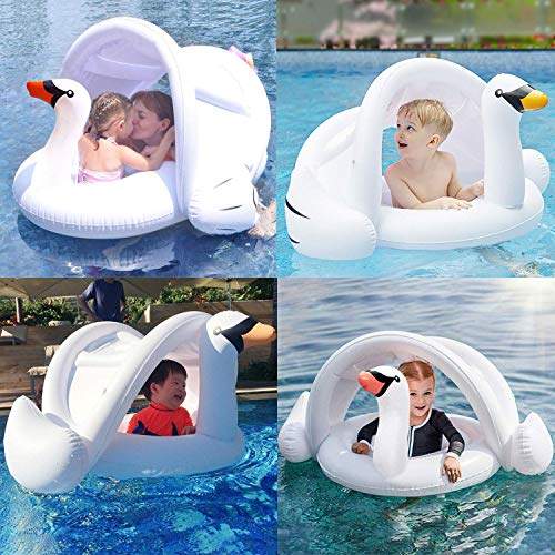 mciskin Cisne Blanco bebé Flotador de Seguridad bebé niños Hinchable natación Agua Flotador Anillo de natación con toldo Ajustable Parasol, Parasol, protección UV