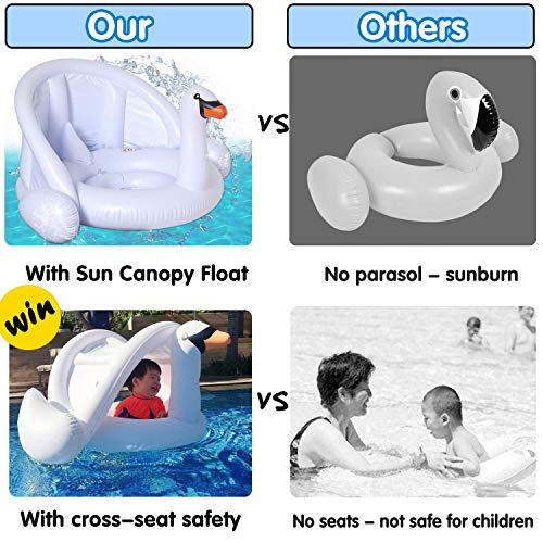 mciskin Cisne Blanco bebé Flotador de Seguridad bebé niños Hinchable natación Agua Flotador Anillo de natación con toldo Ajustable Parasol, Parasol, protección UV