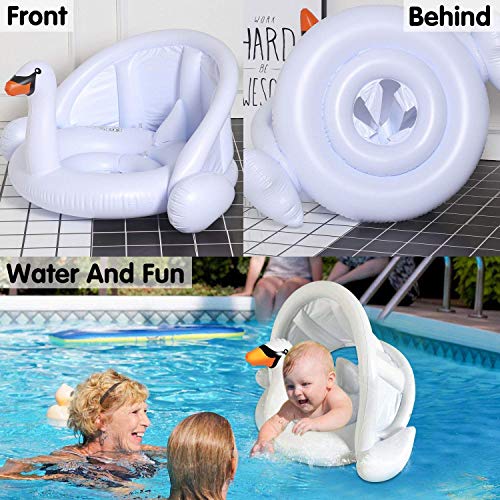 mciskin Cisne Blanco bebé Flotador de Seguridad bebé niños Hinchable natación Agua Flotador Anillo de natación con toldo Ajustable Parasol, Parasol, protección UV