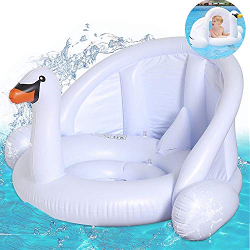 mciskin Cisne Blanco bebé Flotador de Seguridad bebé niños Hinchable natación Agua Flotador Anillo de natación con toldo Ajustable Parasol, Parasol, protección UV