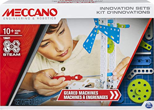 MECCANO - Kit de INVENCIONES - ENGRENAGES - Estuche de invenciones con Engranajes, 2 Herramientas y 1 Perforadora Maker Tool - Juego de construcción - 6047097 - Juguete Infantil de 10 años y +