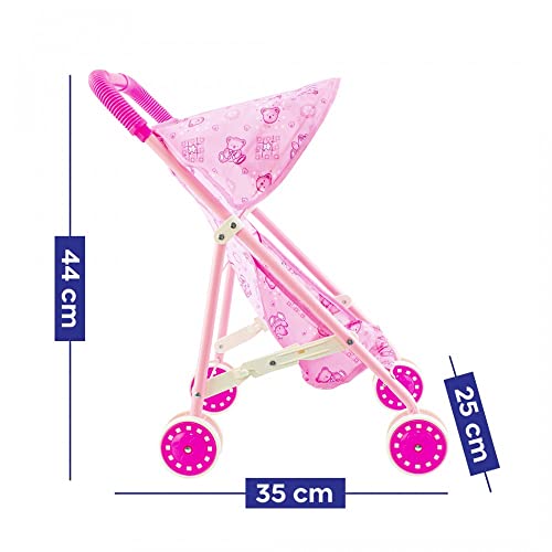 Mediawave Store - Cochecito para muñecas con diseño de ositos de peluche, rosa, asiento para muñecas, juguetes, rosa, ositos, plegable, metal, juguetes educativos