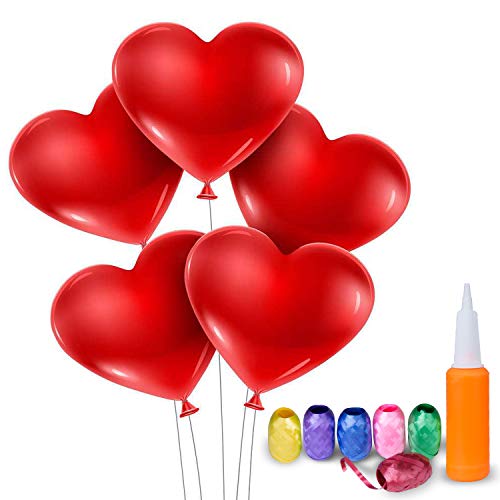 Meersee Globos de Corazón Rojo 100 Globos de Latex con Forma de Corazon con Bomba y 6 Cinta Corazón Globos para Fiesta de Cumpleaños (corazón)