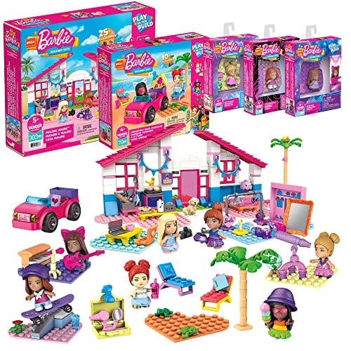 Mega Construx Barbie Multipack Casa de Malibú con otros set de juego con muñecas con bloques de construcción y accesorios de juguete (Mattel HBF32)