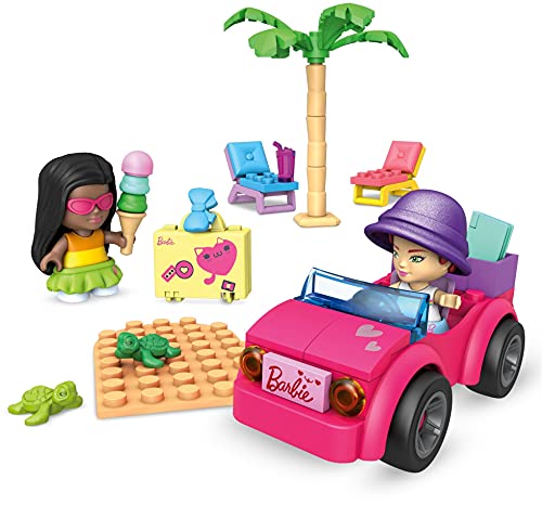 Mega Construx Barbie Playa Malibú, muñecas y coche de juguete de bloques de construcción con accesorios Mattel GWR79