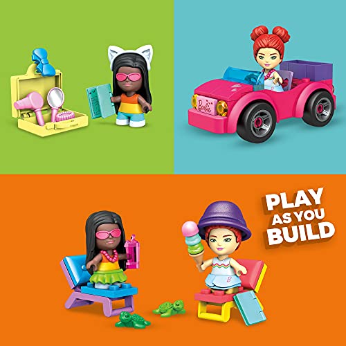 Mega Construx Barbie Playa Malibú, muñecas y coche de juguete de bloques de construcción con accesorios Mattel GWR79