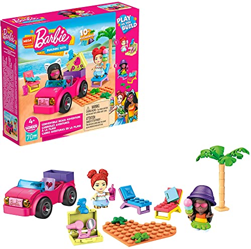 Mega Construx Barbie Playa Malibú, muñecas y coche de juguete de bloques de construcción con accesorios Mattel GWR79