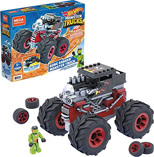 Mega Construx Monster Trucks Bone Shaker Coche de juguete de bloques de construcción, incluye figura, para niños +5 años (Mattel GVM27)