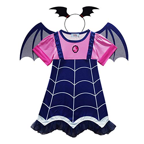 MEISI 1 Juego de Disfraz de Vampiro Cosplay para Niñas + Banda para El Cabello + ala Conjunto de Vestidos de Cosplay de Fiesta Temática de Vampirina