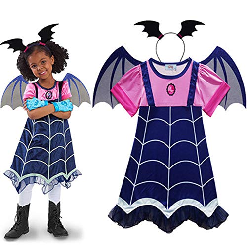 MEISI 1 Juego de Disfraz de Vampiro Cosplay para Niñas + Banda para El Cabello + ala Conjunto de Vestidos de Cosplay de Fiesta Temática de Vampirina