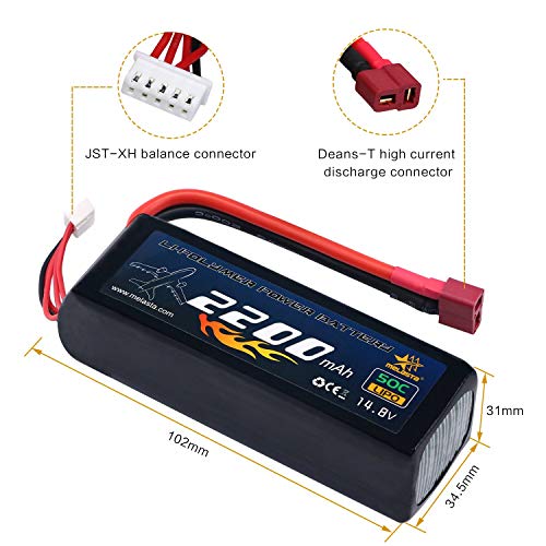 melasta 14.8V 2200mAh 50C 4S RC LiPo batería Paquete con Deans-T Enchufe para RC avión helicóptero Quadcopter vehículo Barco