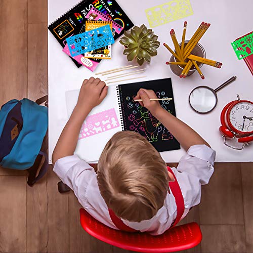 MELLIEX 3 Piezas Scratch Art Paper Notebook, Kit de Manualidades de Papel de Arte de Rascar para Niños Adultos con Regla de Dibujo y Plumas de Madera