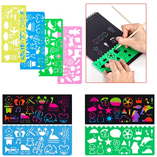 MELLIEX 3 Piezas Scratch Art Paper Notebook, Kit de Manualidades de Papel de Arte de Rascar para Niños Adultos con Regla de Dibujo y Plumas de Madera