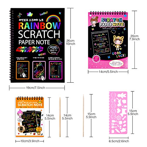 MELLIEX 3 Piezas Scratch Art Paper Notebook, Kit de Manualidades de Papel de Arte de Rascar para Niños Adultos con Regla de Dibujo y Plumas de Madera