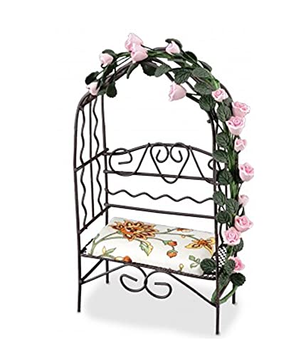 Melody Jane Casa de Muñecas Marrón Pérgola Banco & Crema Cojín 1:12 Reutter Muebles de Jardín