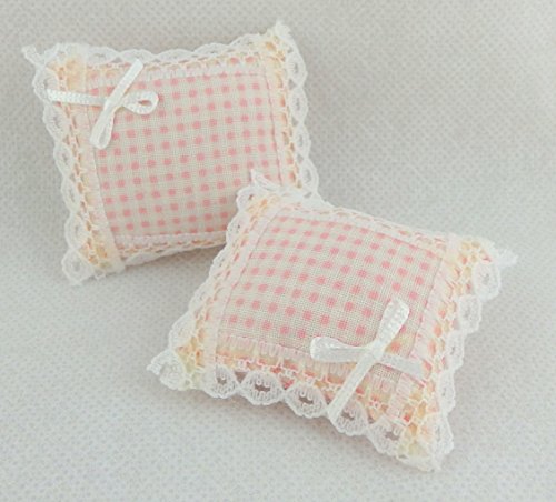 Melody Jane Miniatura Casa de Muñecas 1:12 Escala Accesorio con Puntilla Rosa Gingham Cojines