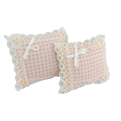 Melody Jane Miniatura Casa de Muñecas 1:12 Escala Accesorio con Puntilla Rosa Gingham Cojines