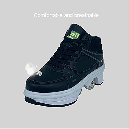 MENG Patines para Mujeres/Niñas con 7 Colores Cambiando la Barra de Luz Luz Ajustable Parkour Zapatos Que Se Convierten en Patines Deformación Polea Patines Patines para Niños Niños Niñas,Negro,42E