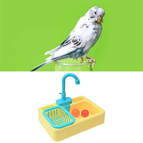 MERIGLARE Parrots de Mascotas Alimentador de Bañera Circulador Agua Circulación Flujo Automático Herramientas Multifuncionales Parrot Baño Agua Dispensador Parr - Amarillo