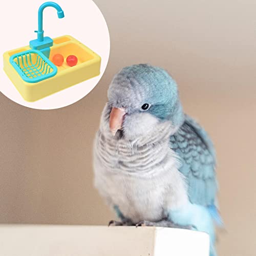 MERIGLARE Parrots de Mascotas Alimentador de Bañera Circulador Agua Circulación Flujo Automático Herramientas Multifuncionales Parrot Baño Agua Dispensador Parr - Amarillo