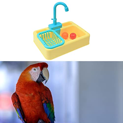 MERIGLARE Parrots de Mascotas Alimentador de Bañera Circulador Agua Circulación Flujo Automático Herramientas Multifuncionales Parrot Baño Agua Dispensador Parr - Amarillo