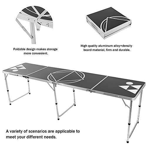 Mesa de Ping Pong Plegable, Mesa Plegable de Ping Pong, Juego de Cerveza, Mesa de Tenis de Mesa con Asa, Mesa de Camping, Marco de Metal para Fiestas en Casa, Barbacoas, Puertas Traseras 240x60x70cm