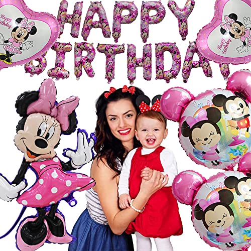 MEZHEN Cumpleaños Decoracion Mouse Globos para Fiesta Mouse Globos Foil Happy Birthday Banner Fiesta de Cumpleaños Baby Shower Niña