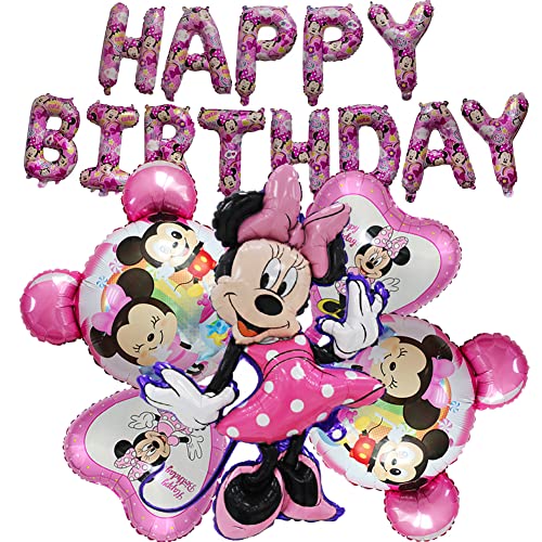 MEZHEN Cumpleaños Decoracion Mouse Globos para Fiesta Mouse Globos Foil Happy Birthday Banner Fiesta de Cumpleaños Baby Shower Niña