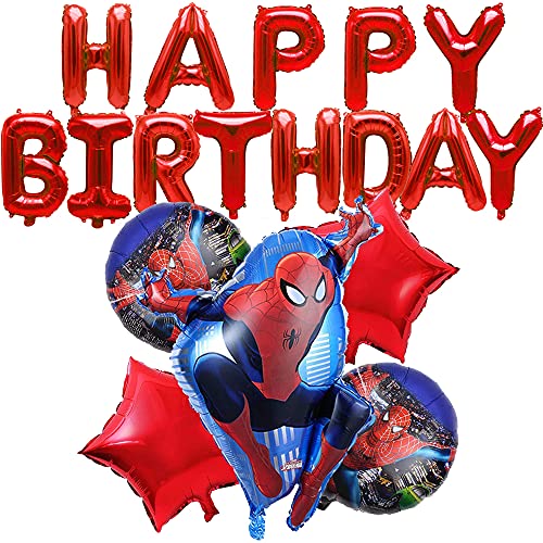 MEZHEN Foil Globos de Cumpleaños para Spiderman Cumpleaños Decoración Happy Birthday Globos Superhéroe Birthday Party Foil Balloons