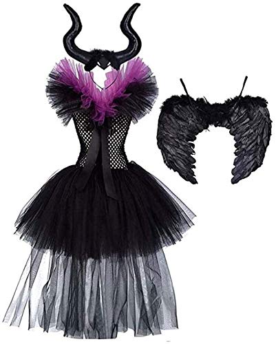 MFFACAI Disfraz Infantil de Maléfica Bruja Vampiresa Payaso Niña Princesa Vestido con Devil Horns Tutú Tul Ropa de Fiesta Actuación Halloween Fancy Cosplay Costume Carnaval Party Alice Band Disfraces