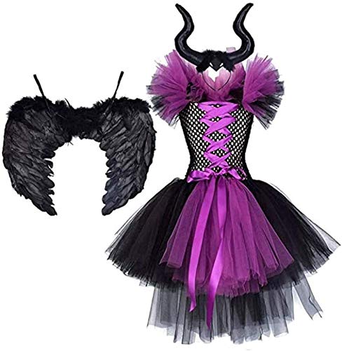 MFFACAI Disfraz Infantil de Maléfica Bruja Vampiresa Payaso Niña Princesa Vestido con Devil Horns Tutú Tul Ropa de Fiesta Actuación Halloween Fancy Cosplay Costume Carnaval Party Alice Band Disfraces