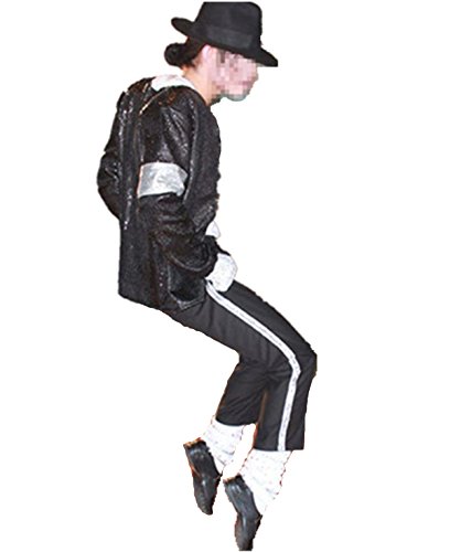 Michael Jackson Cosplay Kid Disfraz de Cosplay para Adultos 4pcs MJ Billie Jeans Jacket + Pant + Socks + Guante (W: 25-32kg H:120-130cm)