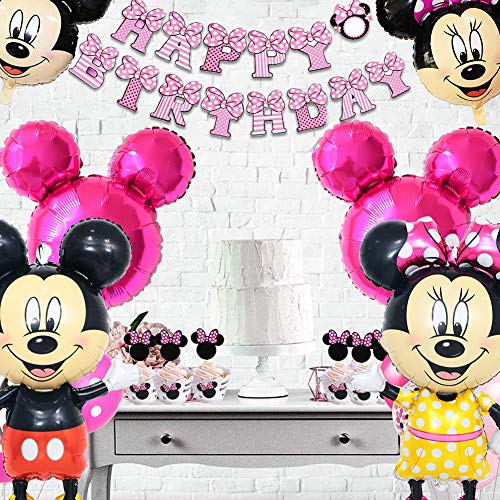 Mickey Themed Decoraciones de Fiesta, Mickey Party Globos Artículos de Fiesta de Mickey y Minnie para Fiestas de Cumpleaños Decoraciones (Rosa Roja)