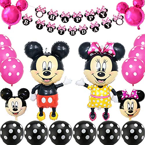 Mickey Themed Decoraciones de Fiesta, Mickey Party Globos Artículos de Fiesta de Mickey y Minnie para Fiestas de Cumpleaños Decoraciones (Rosa Roja)