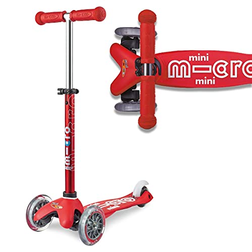 Micro® Mini Deluxe, Original Design, Patinete 3 Ruedas, 2-5 Años, Peso 1,95kg, Carga Máx: 50kg, Altura 48-68cm, Rodamientos ABEC 9, Plataforma Antideslizante. (Rojo, Talla Única)