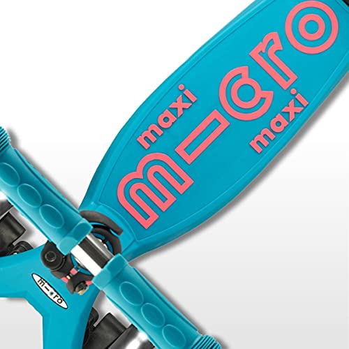 Micro Mobility Micro Maxi Kickboard LED Aqua, Azul, plástico Reforzado con Fibra de Vidrio, Grupo de Edad: 5 - 12 años, Capacidad de Carga: 50 kg, MMD078, Dimensiones de la Plataforma: 14,2 x 33 cm