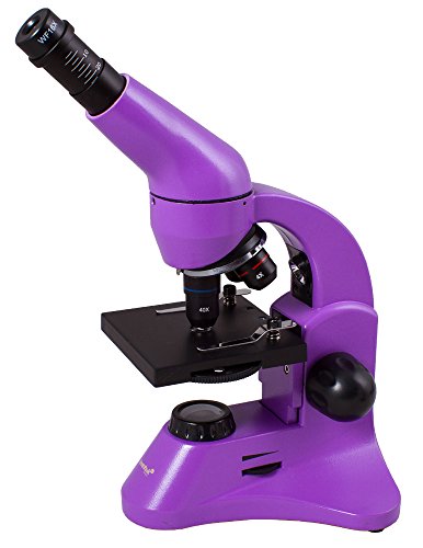 Microscopio Escolar Levenhuk Rainbow 50L Plus Amethyst/Amatista (Aumento 64–1280x, Cuerpo de Metal, Óptica de Vidrio) con Kit de Experimentos y Estuche