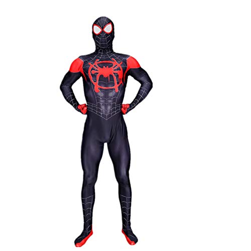 Miles de superhéroes Morales Cosplay Costume Spiderman Fancy Dress Tights 3D Imprimir Lycra Spandex Zentai Body Body Halloween Party Onesies,Black-Men~XXXL(180~185cm)